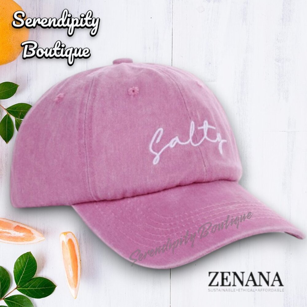 Zenana Salty Embroidered Mineral Wash Cotton Pink Baseball Cap Hat - Picture 1 of 7